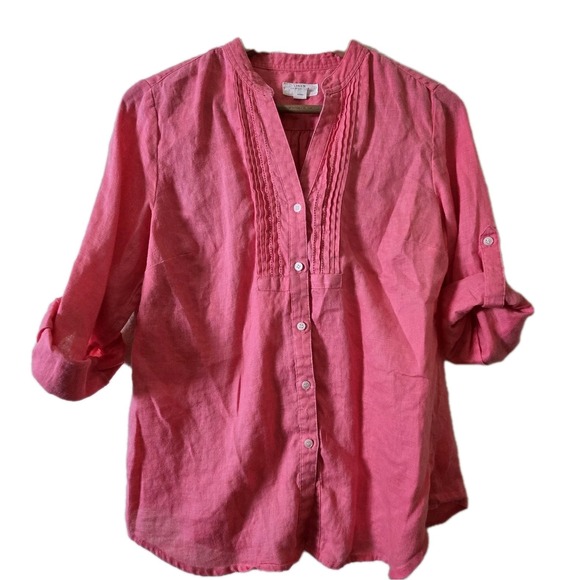 Charter Club Tops - Charter Club Luxury Linen Pink Top Embroidered Beaded Button Up Women's Small